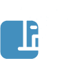 Simple abstract icon showing white building outlines and bar charts on a light gray background, with a blue rounded square partially overlapping the shapes.
