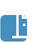 Icon of a hospital building with a blue square and a white outlined structure featuring a cross symbol above the entrance.
