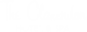 Logo for The Clarendon Hotel & Spa, featuring stylized script for "The Clarendon" and block letters for "Hotel & Spa" on a black background—crafted with design expertise reminiscent of the About Builders Guild.