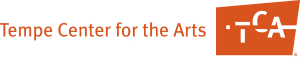 Tempe Center for the Arts logo with the text in orange and a geometric orange shape featuring the abbreviation "TCA.